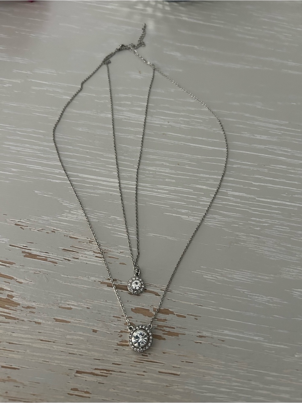 Silver Double Layer Crystal Pendant Necklace - Women Jewelry